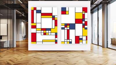 Abstract geometric art posters. Mondrian inspired graphic posters, contemporary canvas for wall decor. Modern vector illustration Wall mural