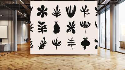 Abstract organic shape doodle collection. Hand drawn natural elements for scrapbooking, modern decorative floral stickers print design. Vector illustration Wall mural