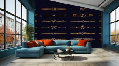 Art deco divider header set. Elegant golden geometric retro frames for wedding invitation card design 1920s style. Vector ornamental collection Wall mural