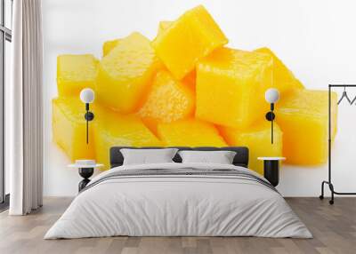 Mango fruit cubes isolated on white background. Wall mural