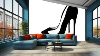 Hand drawn black women shoes heels. Romantic icon of two classic women's footwear items isolated on white background. Freehand ink hand drawn picture sign sketch in art doodle style pen on paper Wall mural