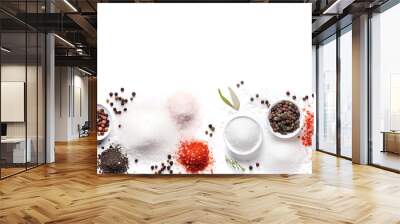 set composition of spices salt pepper basil paprika on a white background Wall mural