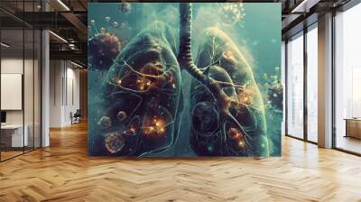 Disease-affected lungs on a blue background, lungs with oncology, lung disease concept Wall mural