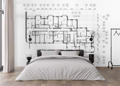 Detailed architectural floor plan, apartment layout, blueprint. Vector drawing of the plan of a multistory residential building Wall mural