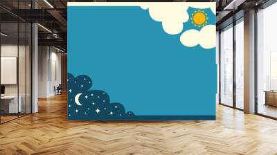 Elegant rectangular frame with sun, moon and stars. Festive design depicting the change of day and night. Frames vector. Wall mural