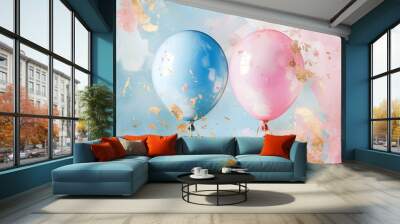 Adorable watercolor poster for a gender reveal party Wall mural