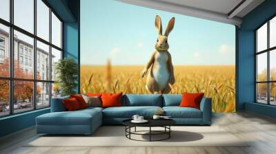 A rabbit stands in a field of tall grass Wall mural