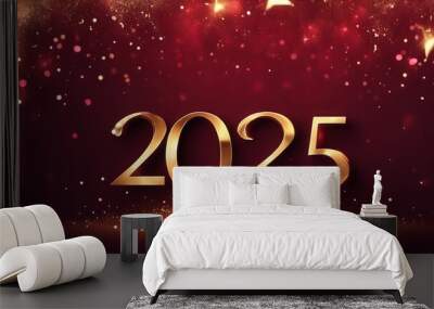 A red background with gold stars and the number 2025 Wall mural