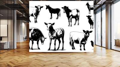 Farm animals collection illustration drawing style, sketch Wall mural