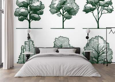 Set hand drawn architect tree sketches. Perfect for architectural illustration landscape Wall mural