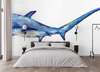 Watercolor Thresher shark. Hand drawn illustration isolated on white background. Wall mural