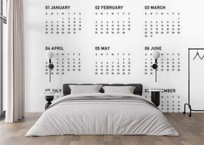 Calendar 2025, the year of the green snake according to the Chinese calendar, week starts on Sunday, on white background with green snake skin texture insert. Business calendar in a minimalist style. Wall mural