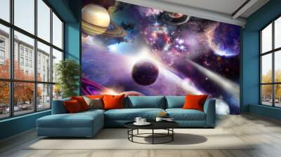 spazio incredibilmente bello e il suo spazio con stelle, pianeti e asteroid Wall mural