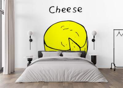 Round yellow cheese head, vector illustration Wall mural