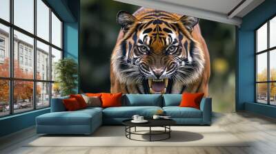 An angry Sumatran tiger (Panthera tigris sumatrae), a beautiful animal with a beautiful portrait Wall mural