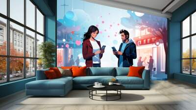 girl and boy in the city of love, for lovers and dating app ai generative Wall mural