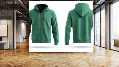 green hoodie mockup zip up hoodie mockup front and back on white background template Wall mural