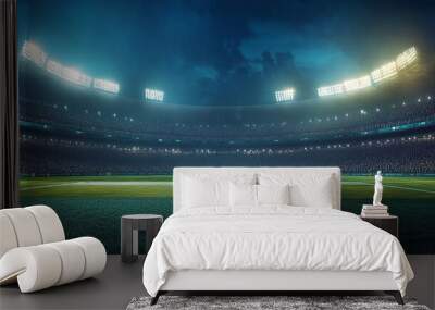 Vibrant cricket stadium aglow with fans in nocturnal view, part of contemporary sports complex in 3D rendering. Wall mural