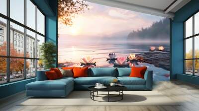 Wellness Retreat: A serene banner of a tranquil spa or wellness retreat setting, inviting viewers to prioritize relaxation and self-care for overall health. Wall mural