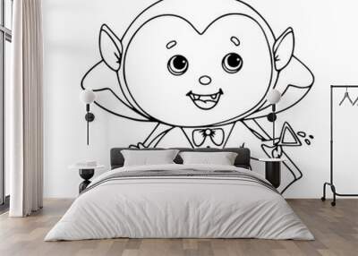 Line sketch, doodles of a funny vampire character, Dracula. Halloween decoration. Vector graphics. Wall mural