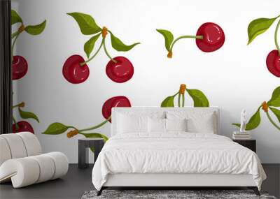 Set of ripe, juicy cherries.Vector graphics. Wall mural