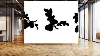 Set of silhouettes of oak branches with acorns. Decorative vector graphics. Wall mural