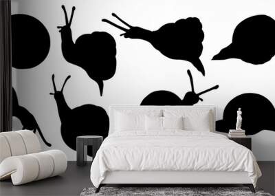 Set of snail silhouettes. Vector graphics. Wall mural