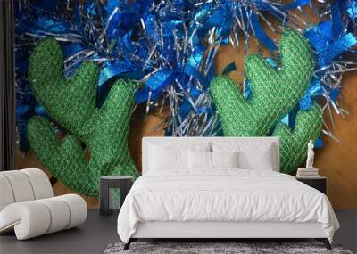 New Year's green horns, hoop, decorations for the New Year. Wall mural