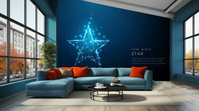 Abstract blue star. Low poly style design. Wall mural