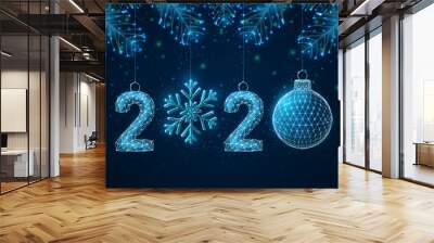 Abstract Happy 2020 New Year greeting card with fit tree branches. Wall mural