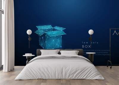 Abstract open box. Low poly style design. Wall mural