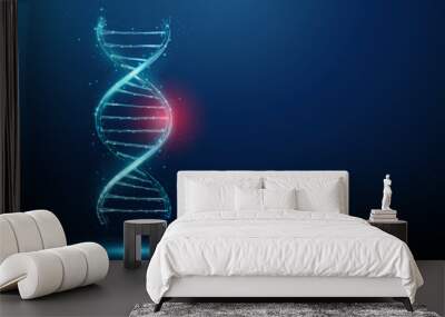 Blue 3d DNA molecule helix with red spot. DNA damage, gene editing, genetic mutation, genetic biotechnology engineering concept. Low poly futuristic style Wall mural