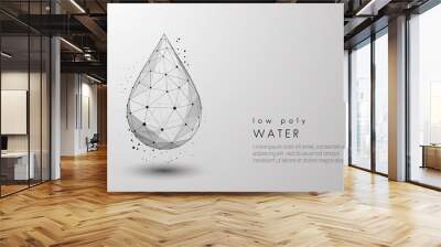 Falling drop of water. Low poly style design Wall mural