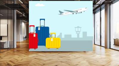 Bright travel luggage in the airport. Wall mural