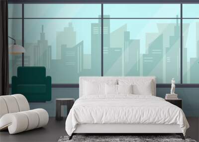 Modern empty living room or office with big panoramic window and city view. Interior concept vector illustration or background. Wall mural