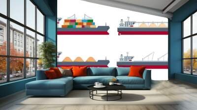 Set of sea ships. Ocean delivery and shipping boats. Gas, oil tanker and cargo ship. Sea freight transportation or logistic. Vector illustration isolated on white background. Wall mural