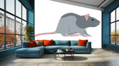 Sitting Rat front view. Little house mice or rat character with long tail isolated on white background. Rat icon Vector illustration. Wall mural