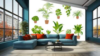 Collection home plants. Potted plants isolated on white. Vector set green plants. Trendy home decor with indoor plants, planters, tropical leaves. Flat. Wall mural