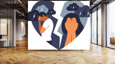 Concept of divorce, misunderstanding in family. Disagreement, relationship troubles. Man and woman in a quarrel. Conflicts between husband and wife. Wall mural