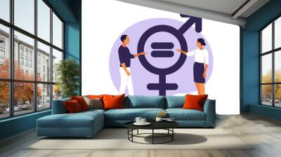 Gender equality concept. Men and women character on the scales for gender equality. Vector illustration. Flat. Wall mural