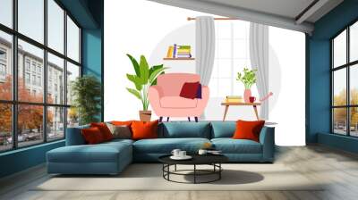 Interior of the living room with furniture. Modern armchair with mini table. Flat cartoon style. Vector illustration. Wall mural