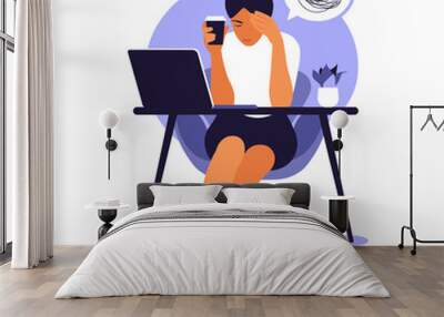 Professional burnout syndrome. Frustrated worker, mental health problems. Vector illustration in flat style. Wall mural