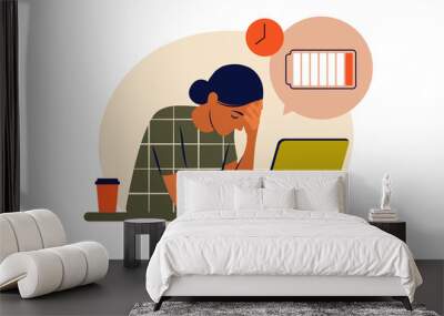 Professional burnout syndrome. Frustrated worker, mental health problems. Vector illustration. Flat Wall mural