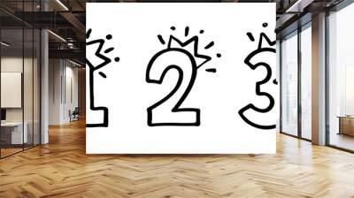 Number 1 2 3 with crown set. Hand drown vector one, two, three. Design for baby birthday little princess or prince party invitation, logo, sticker, greeting card, shirt print. Kids competitions prize Wall mural