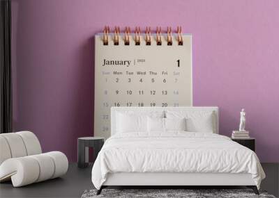 Desktop calendar for January 2023 on a lilac background. Wall mural