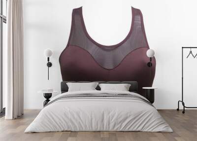 Burgundy, dark red sports bra isolated on a white background. Front view. Wall mural