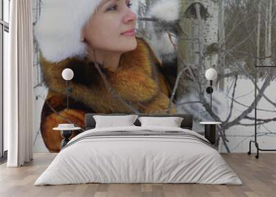 season people one nature outdoor tree smile outdoor tree smile outdoor tree smile outdoors model park person hat fashion face white forest winter woman snow young portrait cold fur beauty coat  Wall mural