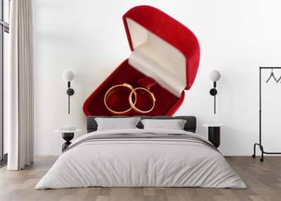 wedding ring in a red gift box with a white background Wall mural