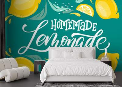 Lemonade lettering with lemon label. Brush calligraphy of word lemonade. Wall mural