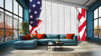 Vintage American realist flag on a white woodenchalkboard with space for text Wall mural